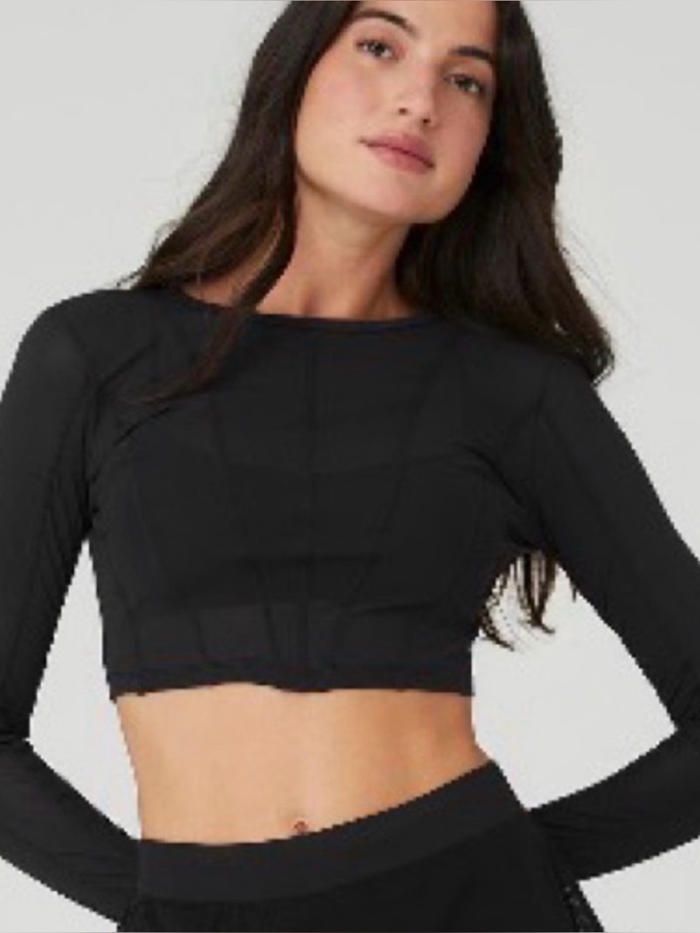 Alo Yoga Black Mesh Fine Line Cropped Long Sleeve Top